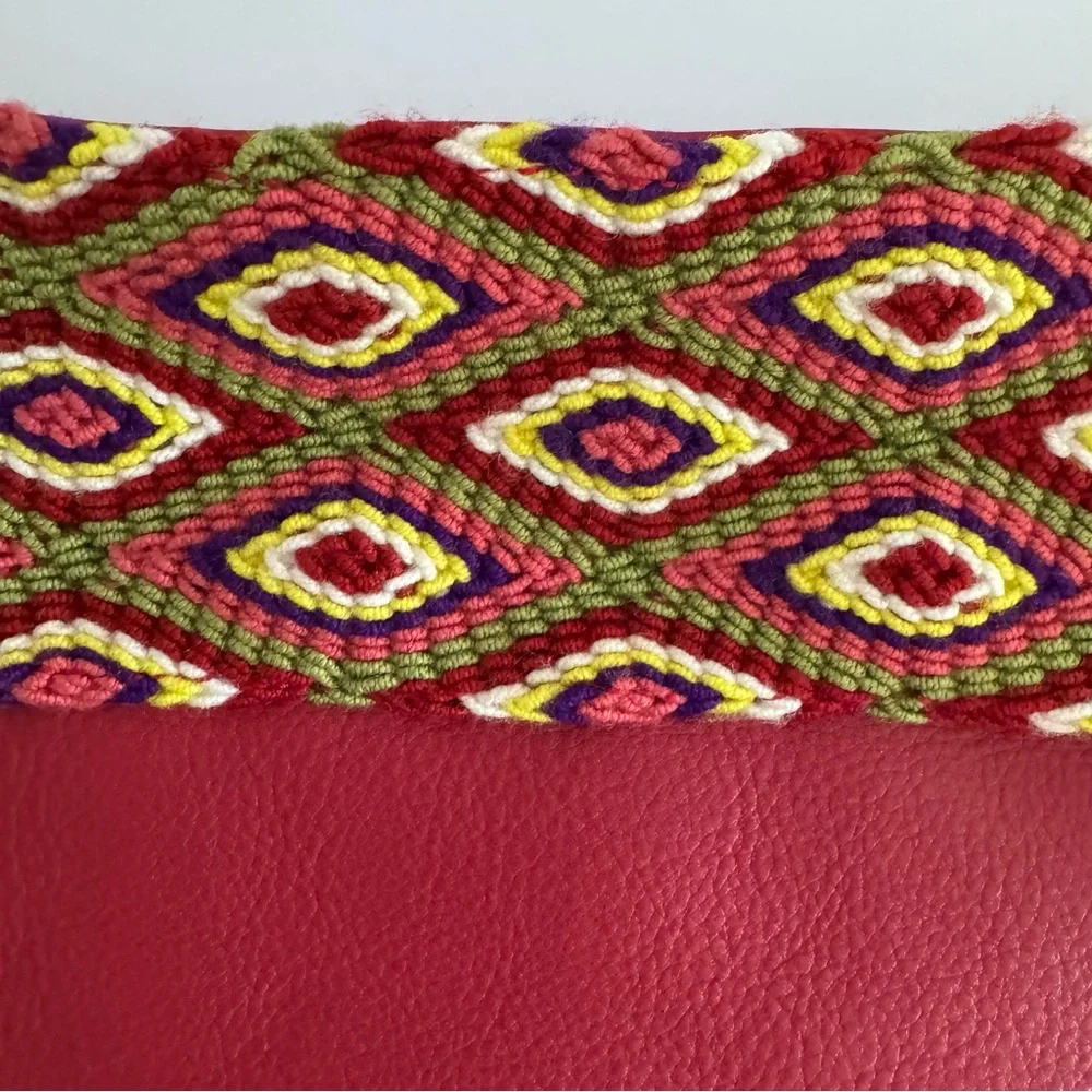 Fiori Coleccion Red Genuine Leather Embroidered Tassel Clutch Bag NWOT 10x7 Boho